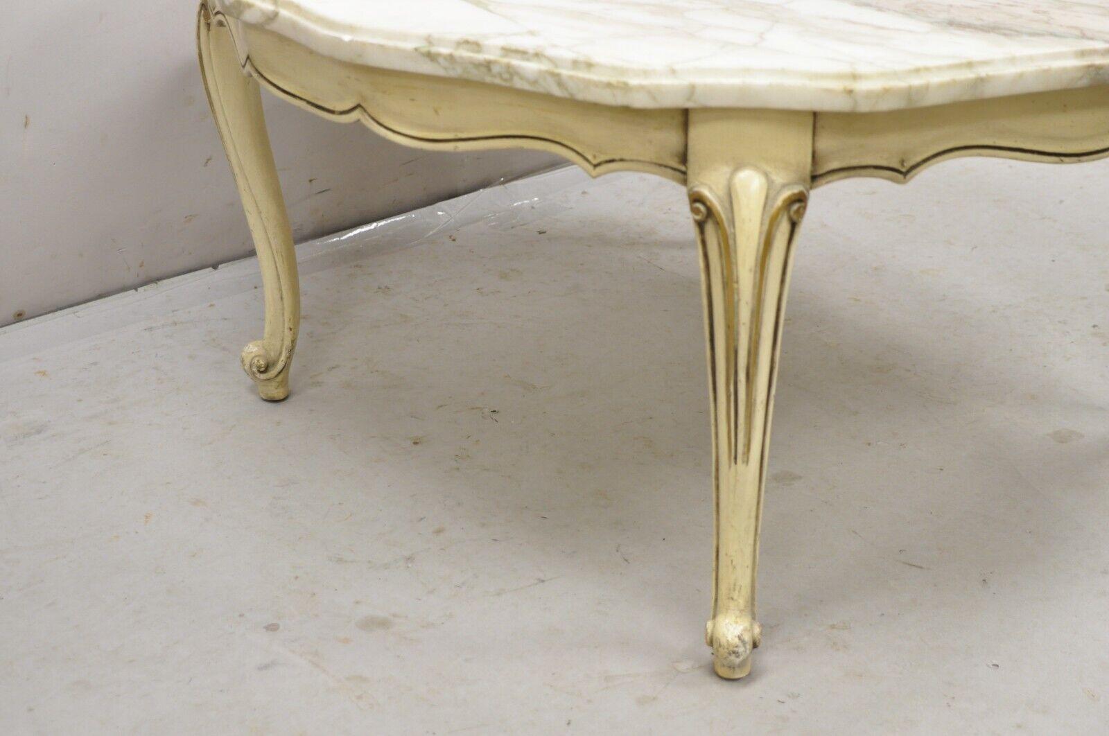 Mid-20th Century Vintage French Provincial Style Marble Top Cream Painted Round Coffee Table For Sale