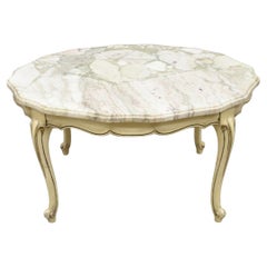 Mesa de centro redonda vintage de estilo provincial francés con tapa de mármol pintada en crema
