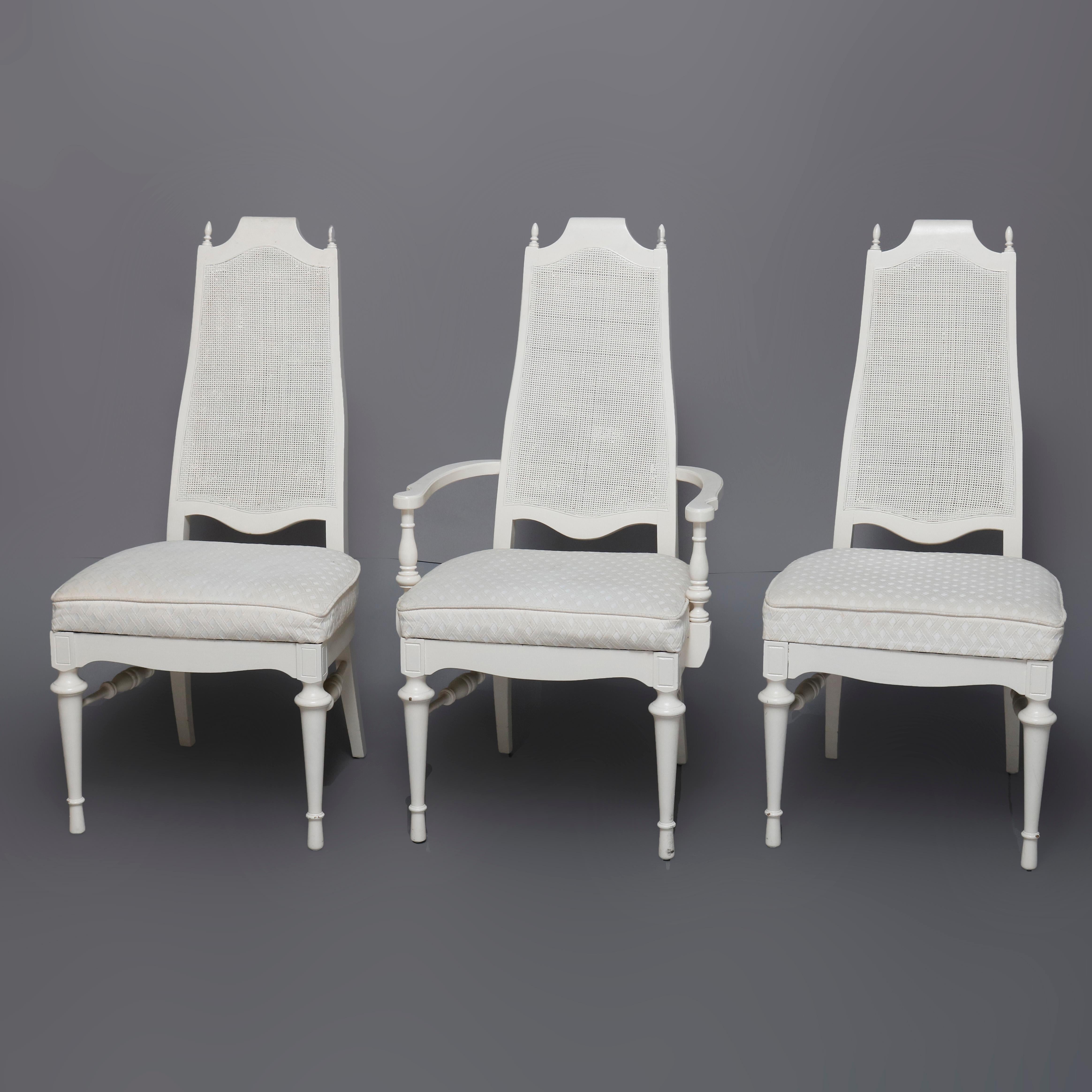 American French Provincial Style Paint Decorated Dining Table and Chairs, 20th Century