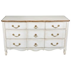 Retro French Provincial Style Painted Walnut 9-Drawer Dresser