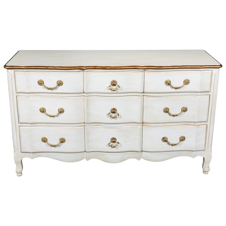 Vintage French Provincial Style Painted Walnut 9 Drawer Dresser At