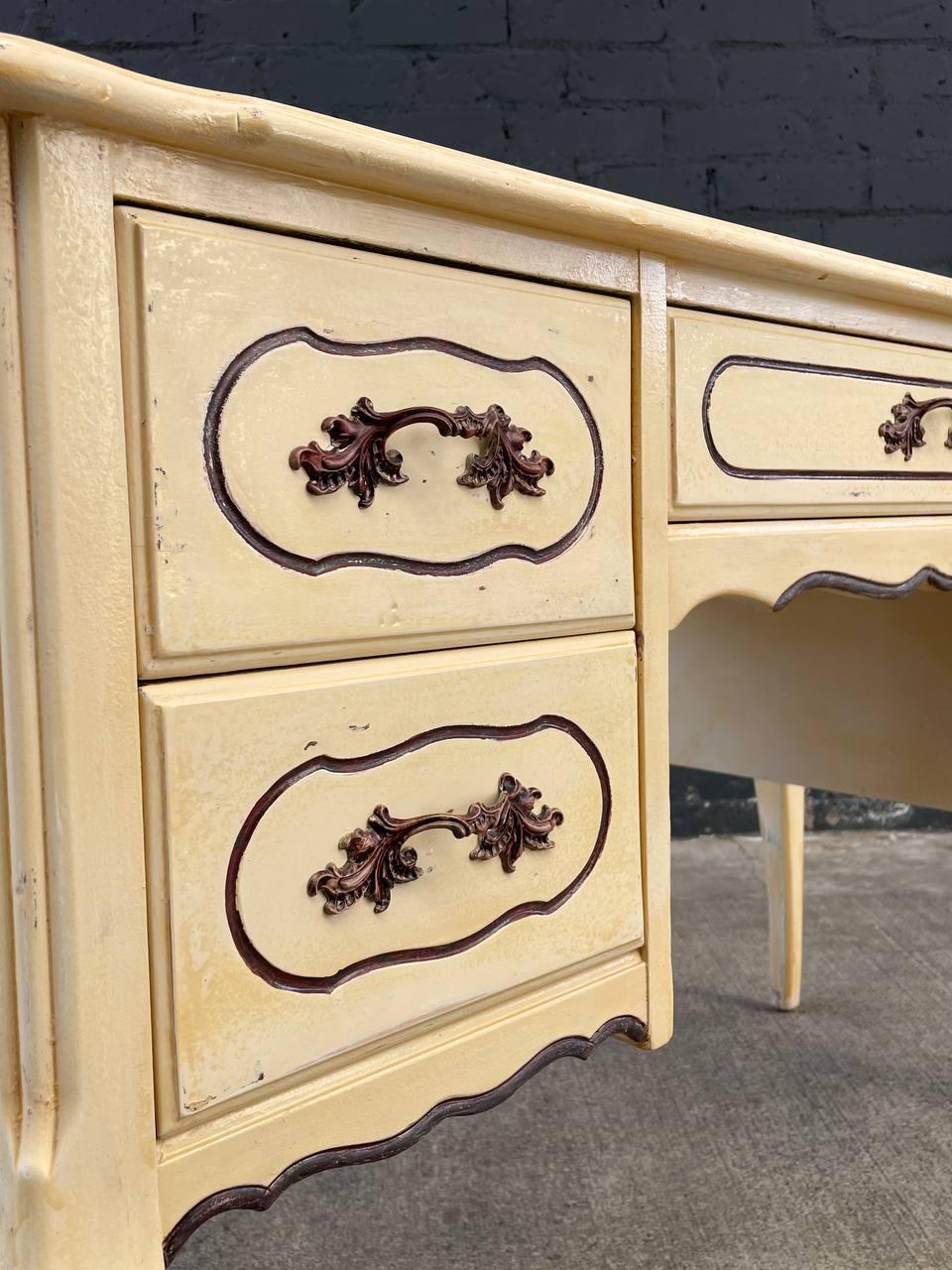 Brass Vintage French Provincial Style Painted Writing Desk For Sale