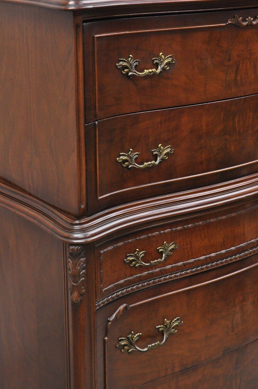 Vintage French Provincial Style Walnut Tall Chest Dresser Highboy Chest on Chest 5