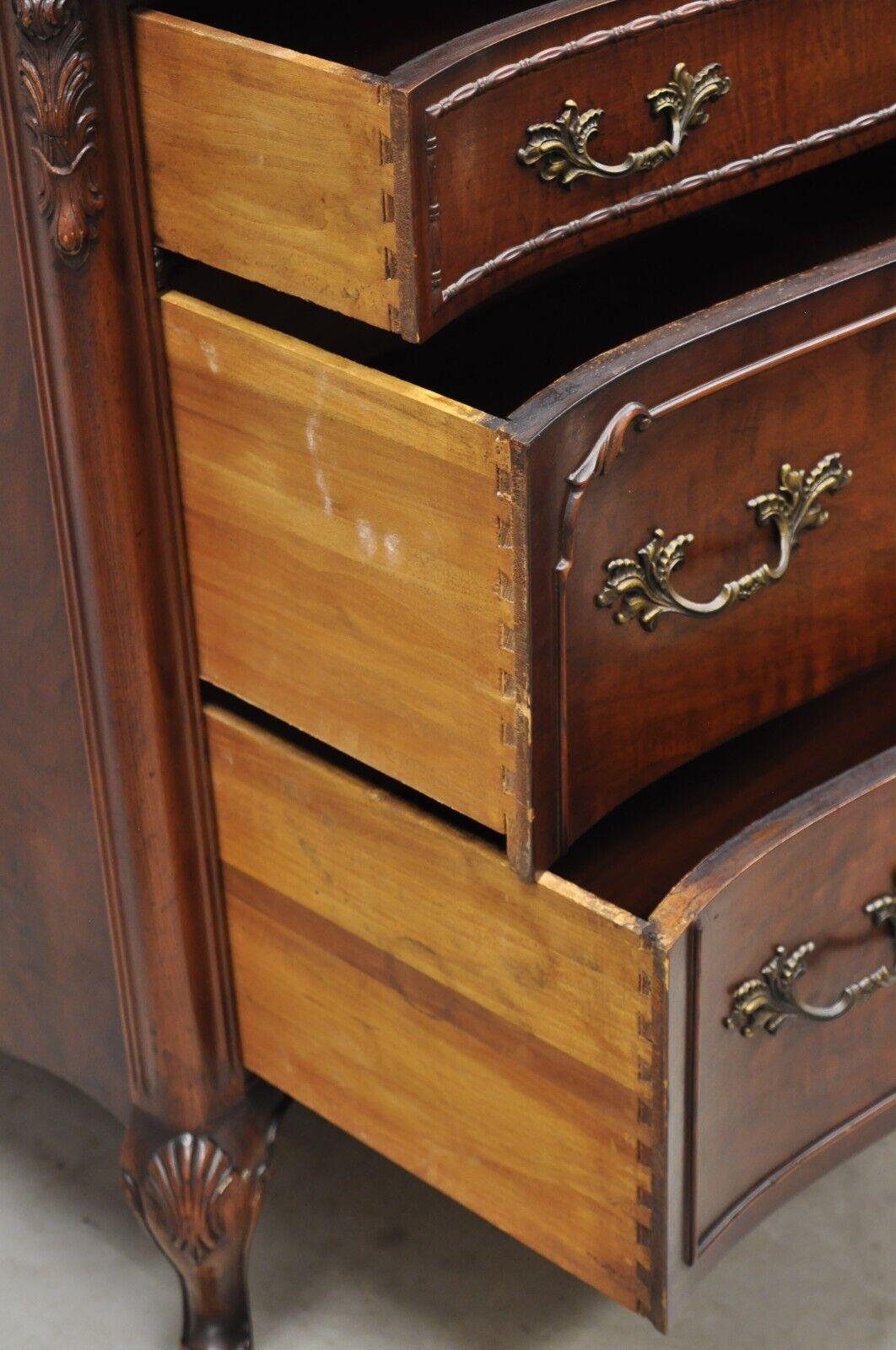 Vintage French Provincial Style Walnut Tall Chest Dresser Highboy Chest on Chest 7