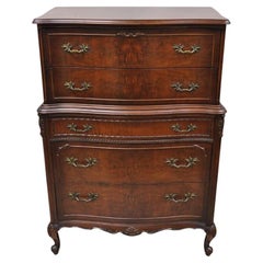 Antique French Provincial Style Walnut Tall Chest Dresser Highboy Chest on Chest
