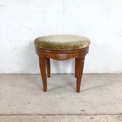 Tabouret pivotant de style provincial français vintage, en merisier ou en bois de fruitier, revêtement en velours Sage