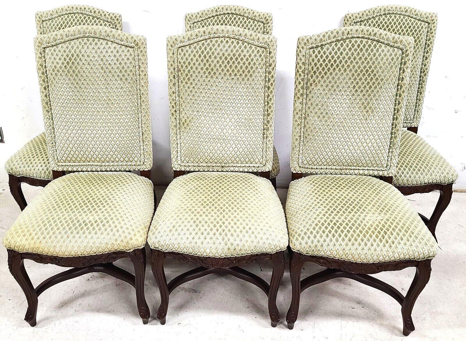 For FULL item description be sure to click on CONTINUE READING at the bottom of this listing.

Offering one of our recent Palm Beach estate fine furniture acquisitions of a
set of 6 vintage French provincial velvet dining chairs
With carvings in