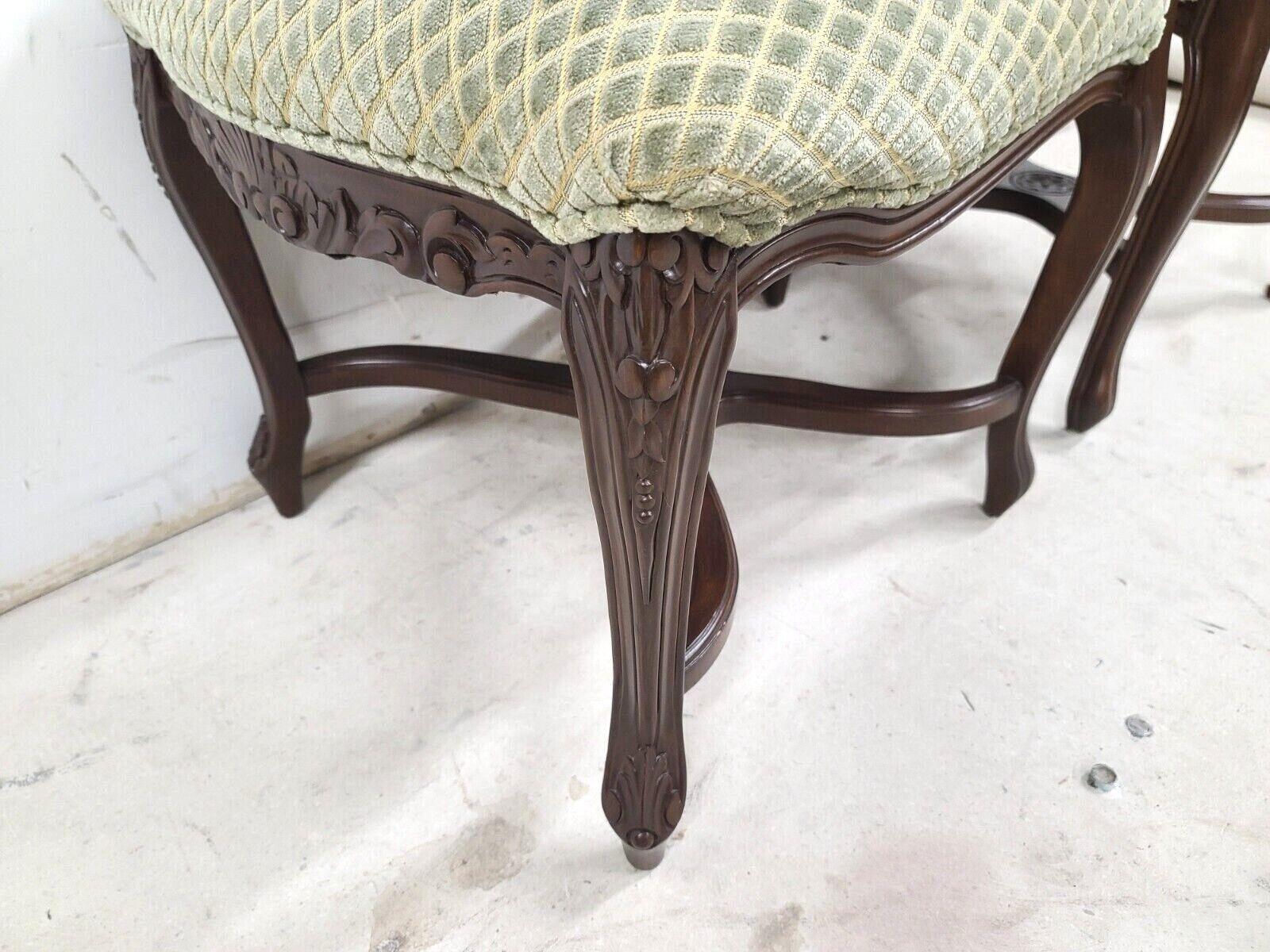 Carved Vintage French Provincial Velvet Dining Chairs, Set of 6