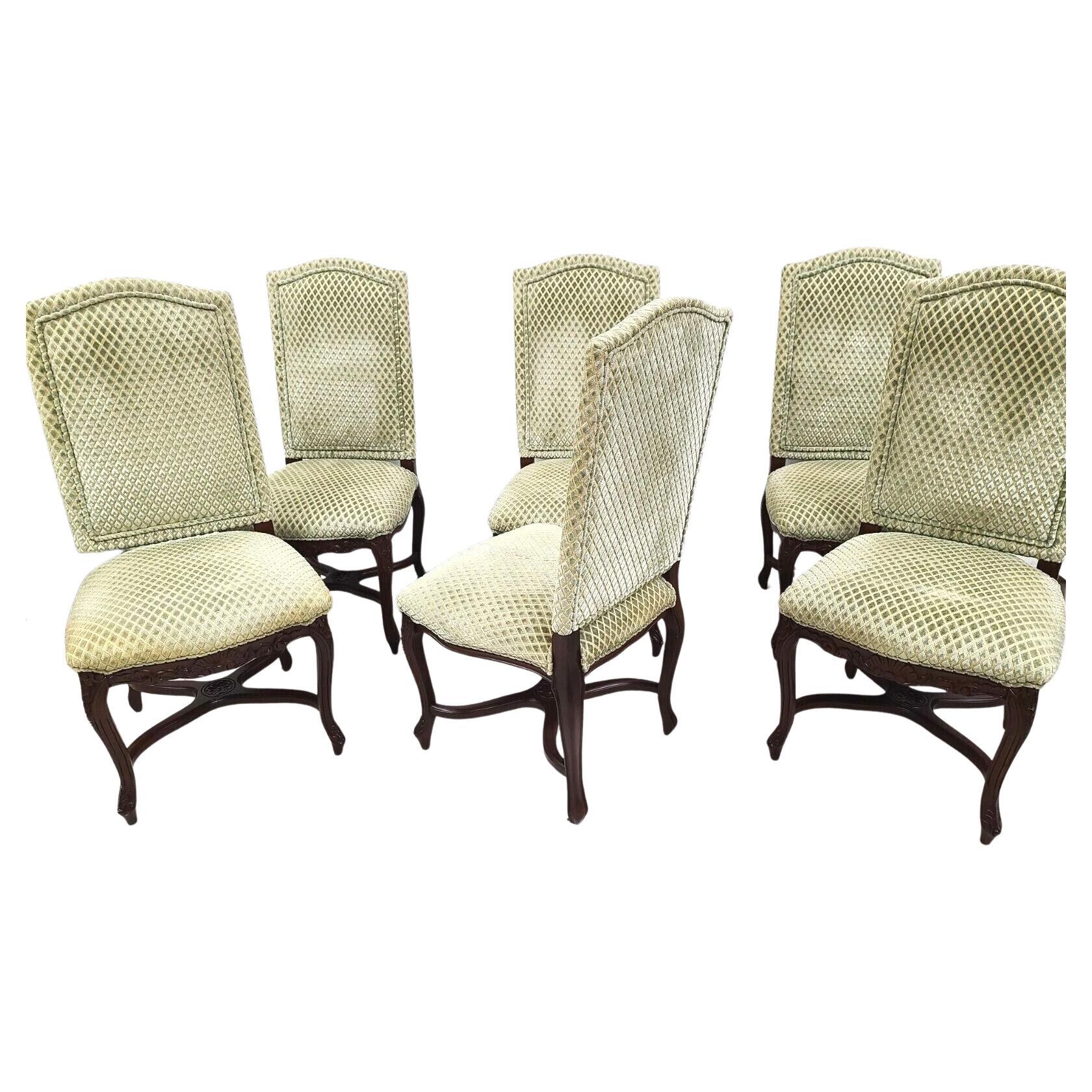 Vintage French Provincial Velvet Dining Chairs, Set of 6