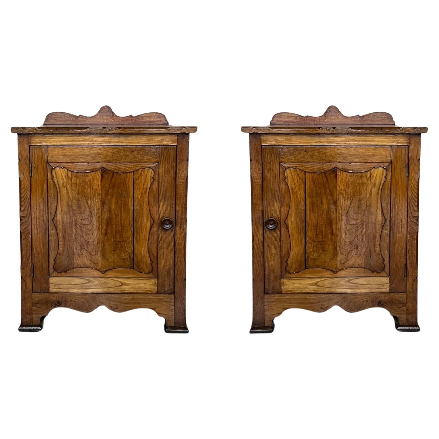 Vintage French Provincial Walnut Nightstands, 1920, Set of 2