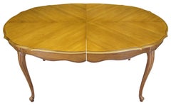 Vintage French Provincial Walnut Scalloped Oval Extendable Dining Table Country