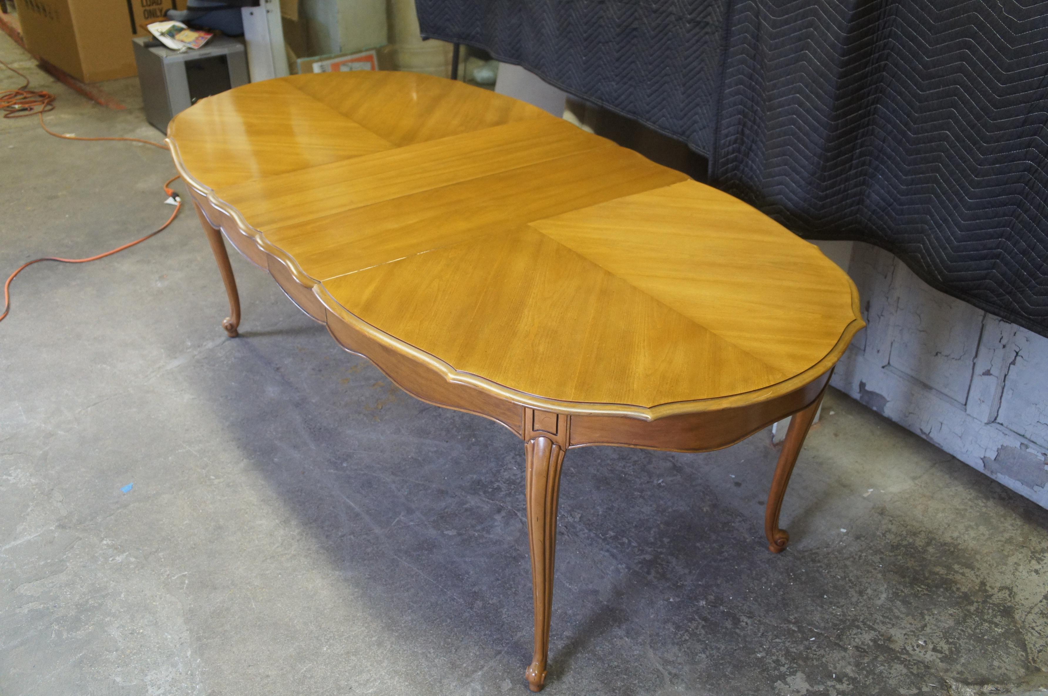 Vintage French Provincial Walnut Scalloped Oval Extendable Dining Table Country 1