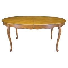 Vintage French Provincial Walnut Scalloped Oval Extendable Dining Table Country