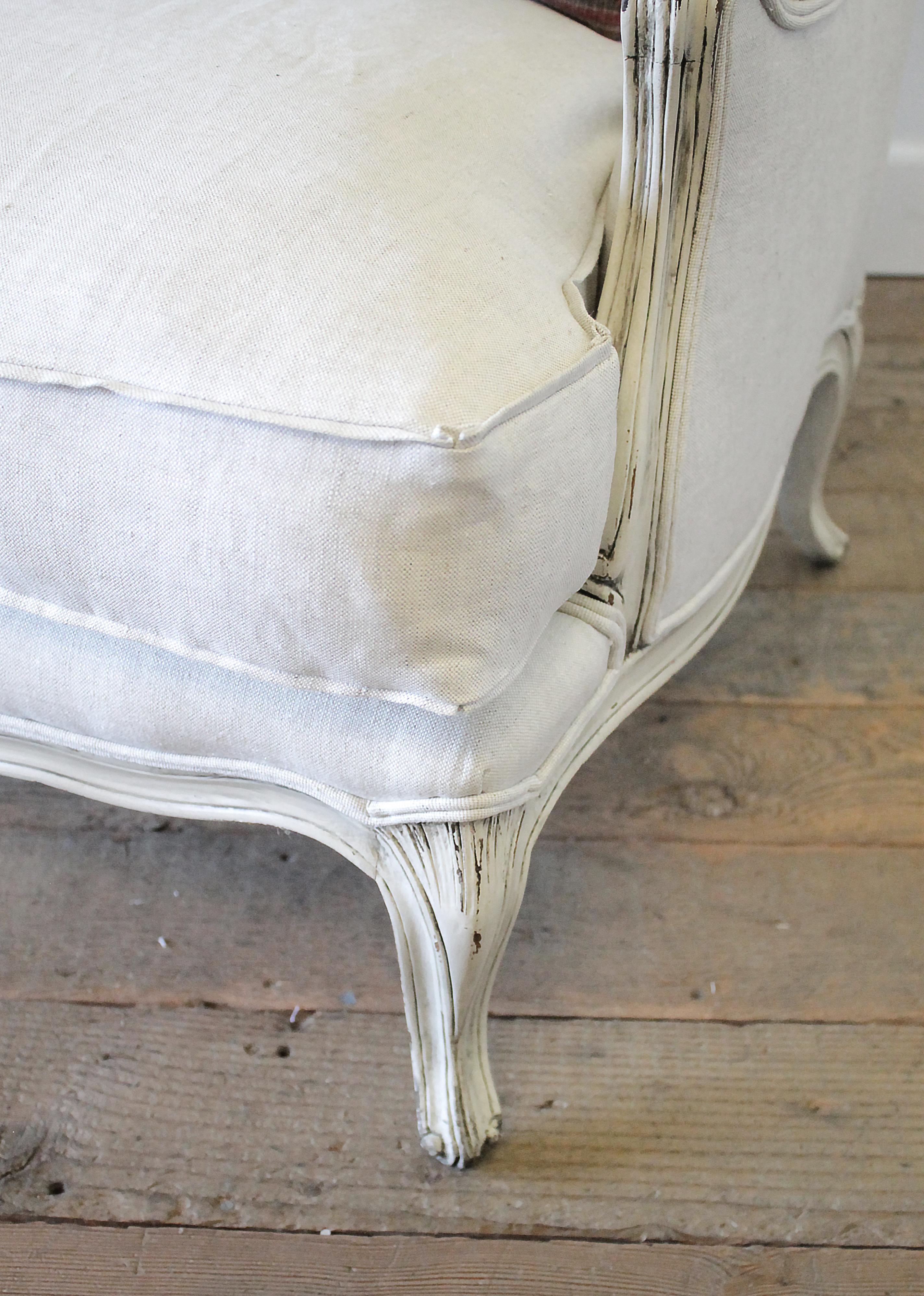 Vintage French Provincial Wing Back Style Chair Upholstered in Natural Linen 2