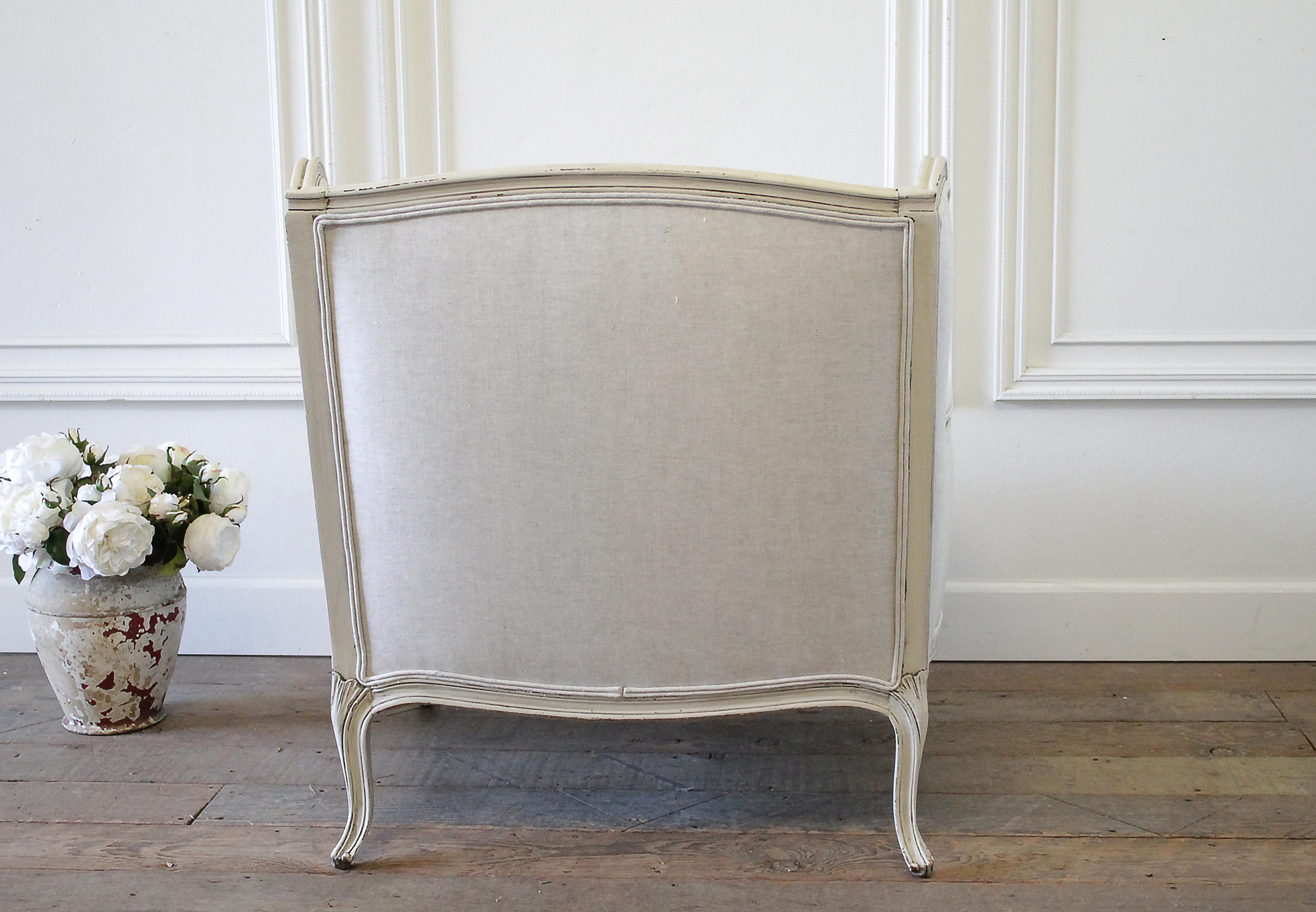 Vintage French Provincial Wing Back Style Chair Upholstered in Natural Linen 4