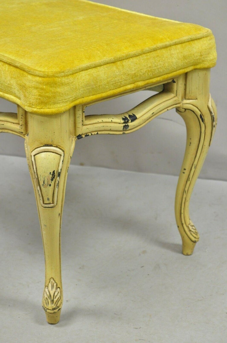 Vintage French Provincial Yellow Painted Cabriole Leg Vanity Bench Seat