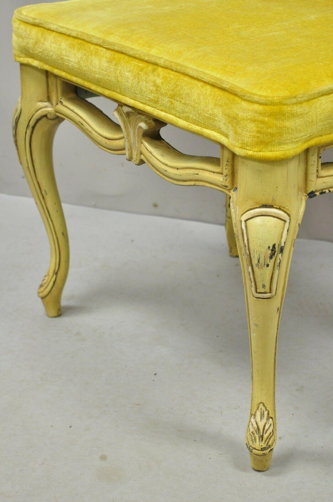 20th Century Vintage French Provincial Yellow Painted Cabriole Leg Vanity Bench Seat For Sale