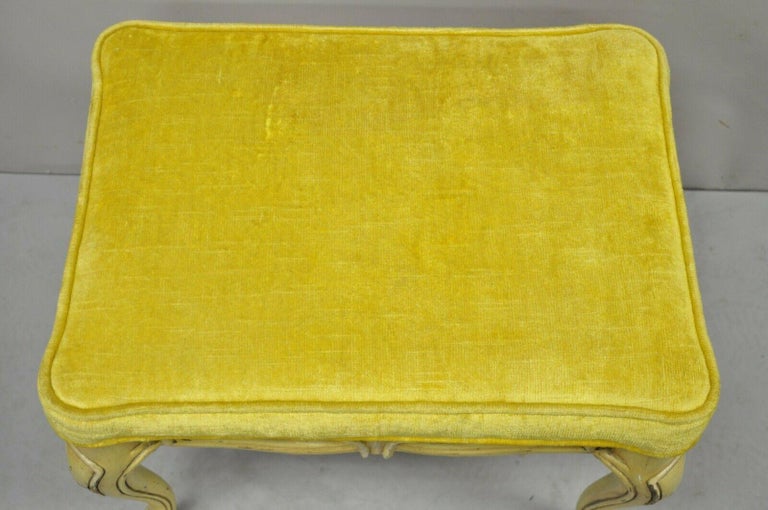 Vintage French Provincial Yellow Painted Cabriole Leg Vanity Bench Seat