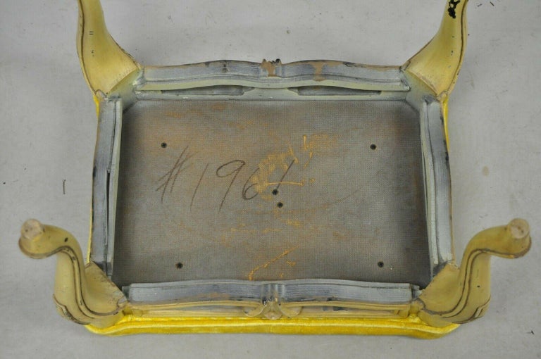 Vintage French Provincial Yellow Painted Cabriole Leg Vanity Bench Seat