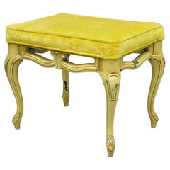 Vintage French Provincial Yellow Painted Cabriole Leg Vanity Bench Seat