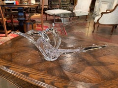 Vintage French Pulled Feathered Blown Clear Crystal Vase Signed Vannes le Chatel