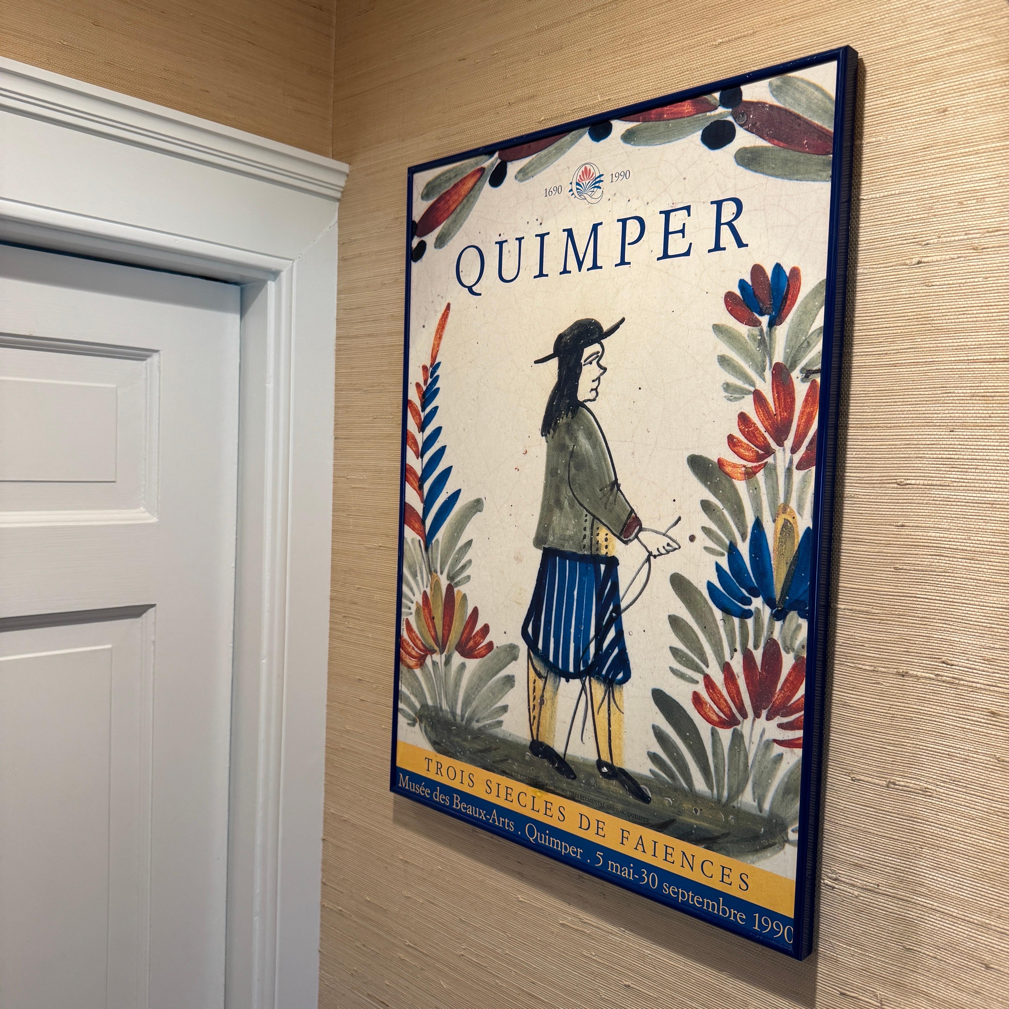 Vintage French Quimper Faience in Blue Framed Artwork In Good Condition For Sale In Haddonfield, NJ