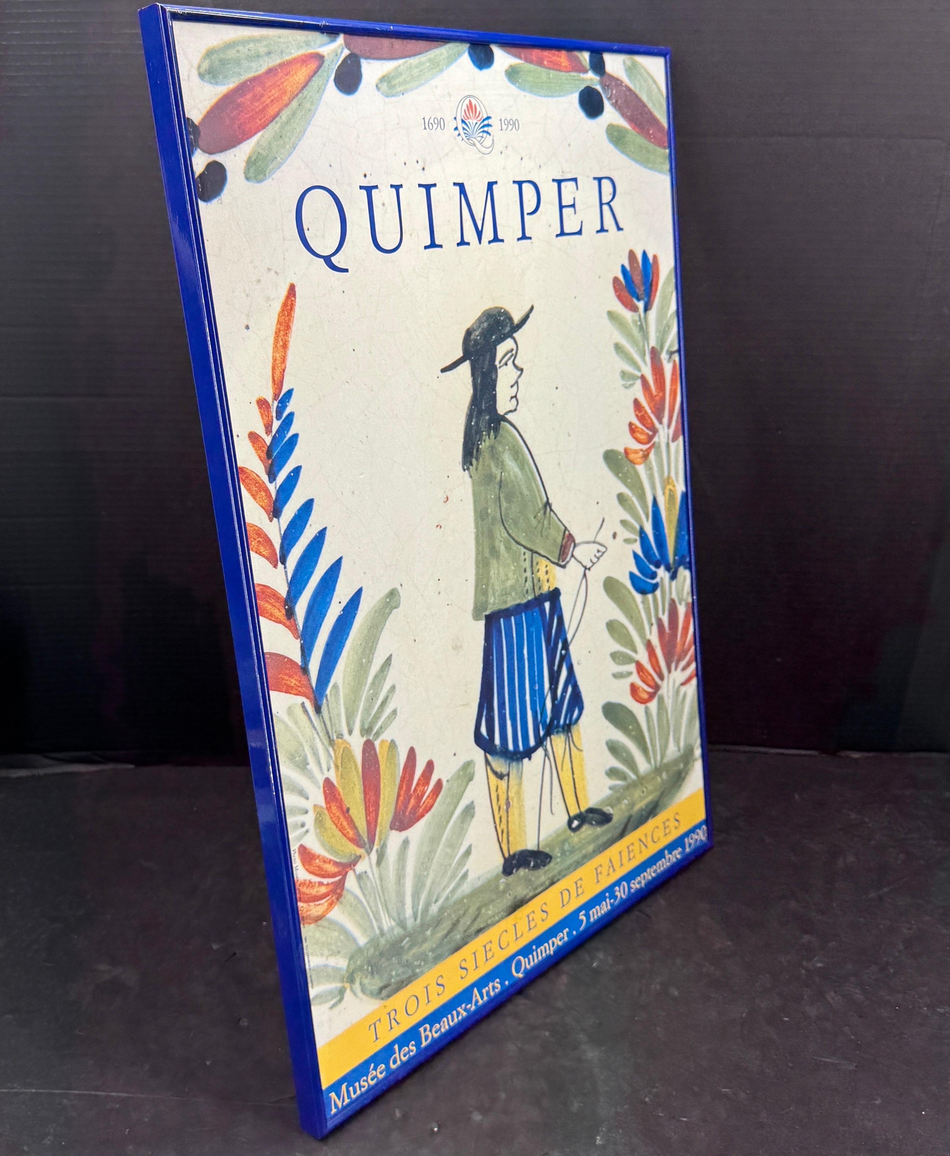 20th Century Vintage French Quimper Faience in Blue Framed Artwork For Sale