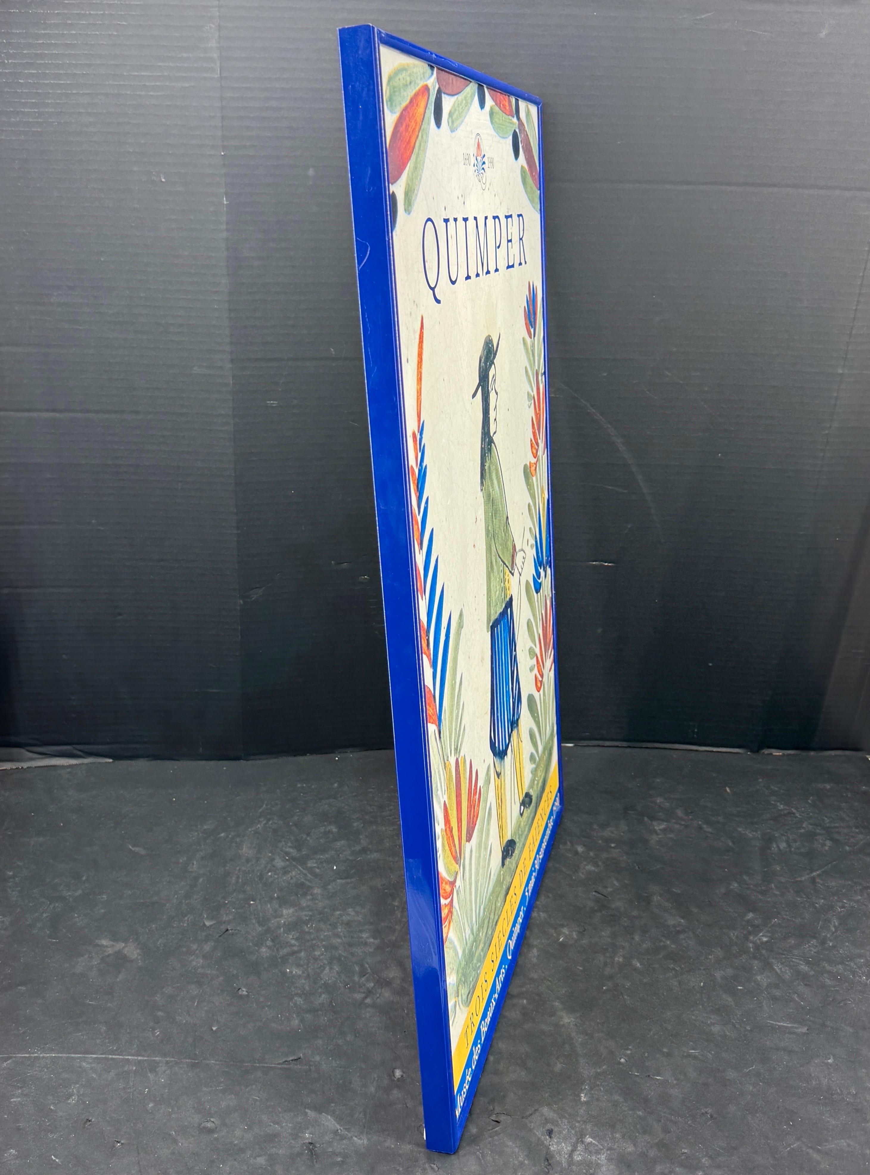 Aluminum Vintage French Quimper Faience in Blue Framed Artwork For Sale