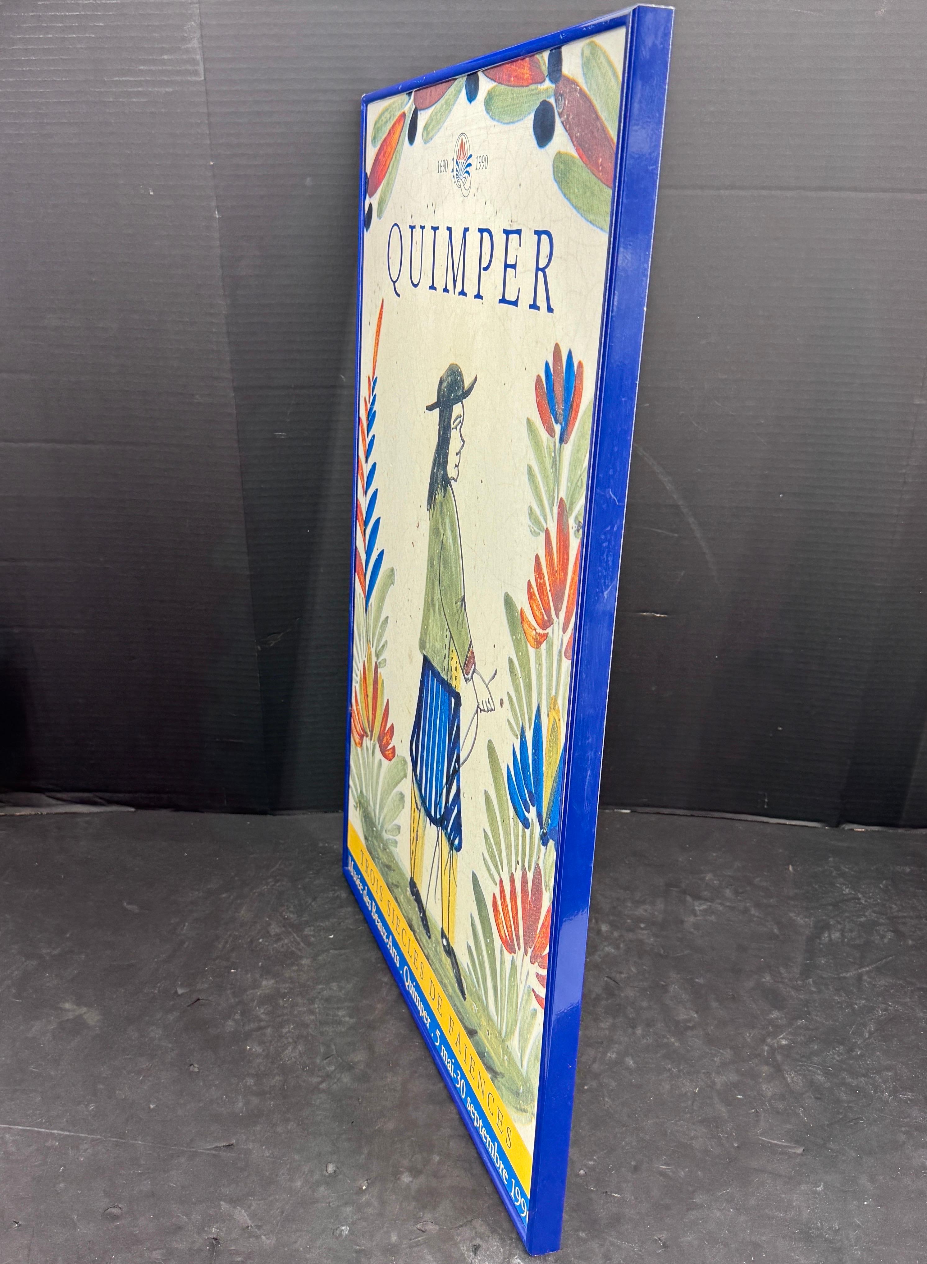 Vintage French Quimper Faience in Blue Framed Artwork For Sale 1