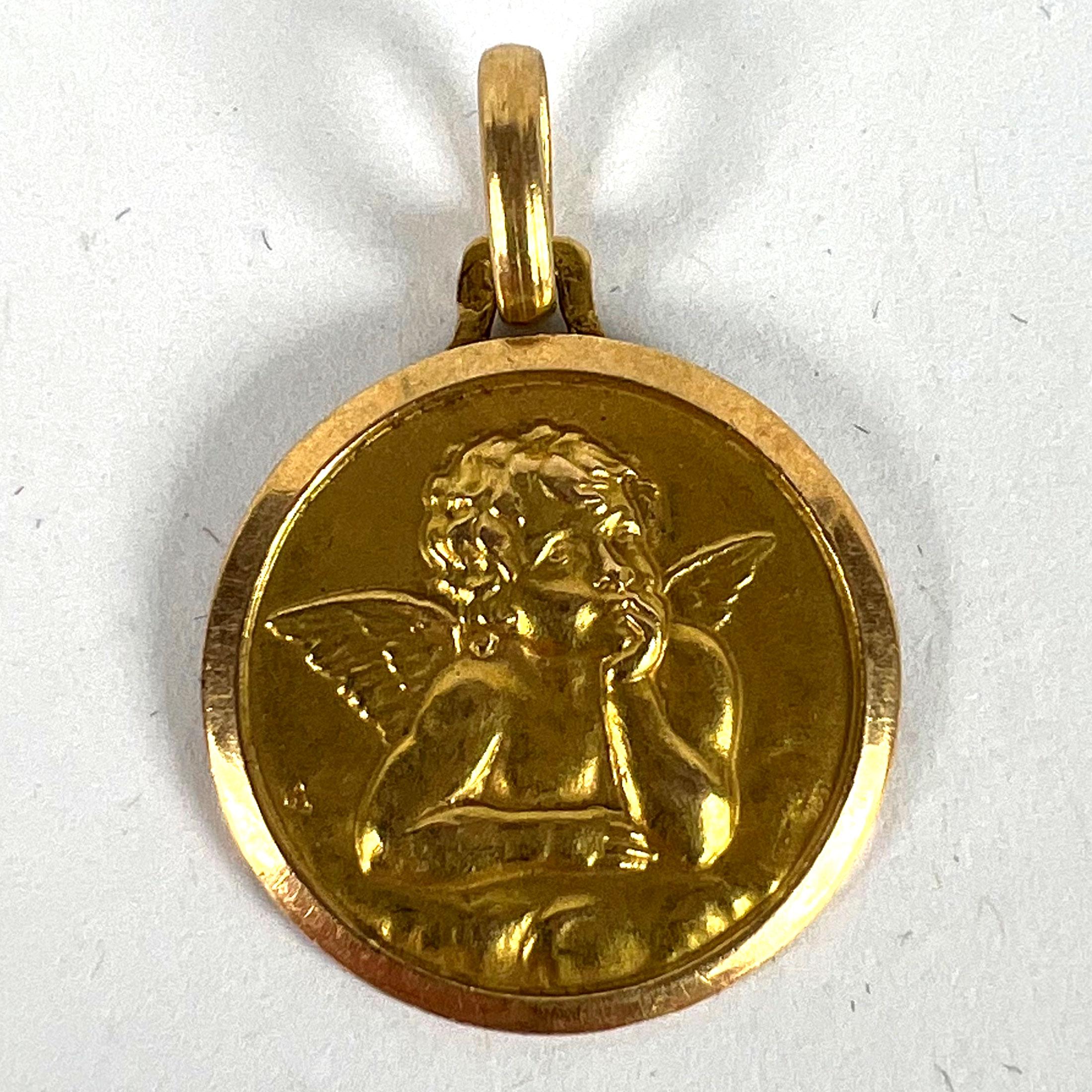 Ciondolo Medaglia d'epoca Raphael French con Cherubino in oro giallo 18 carati in vendita 7