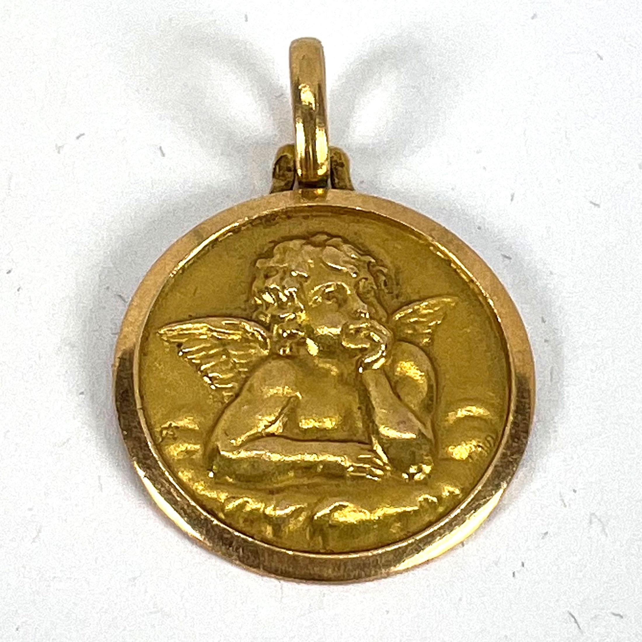 Ciondolo Medaglia d'epoca Raphael French con Cherubino in oro giallo 18 carati in vendita 8