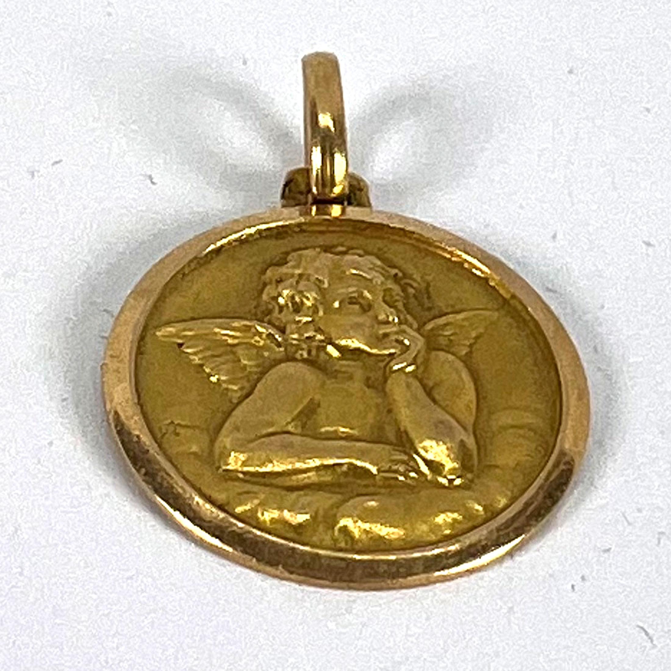 Ciondolo Medaglia d'epoca Raphael French con Cherubino in oro giallo 18 carati in vendita 9