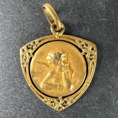 Ciondolo Charm d'epoca in oro giallo 18 carati con Cherubino di Raphael francese "Non ti scordar di me