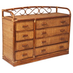 Vintage French Rattan and Bamboo Chest of Drawers