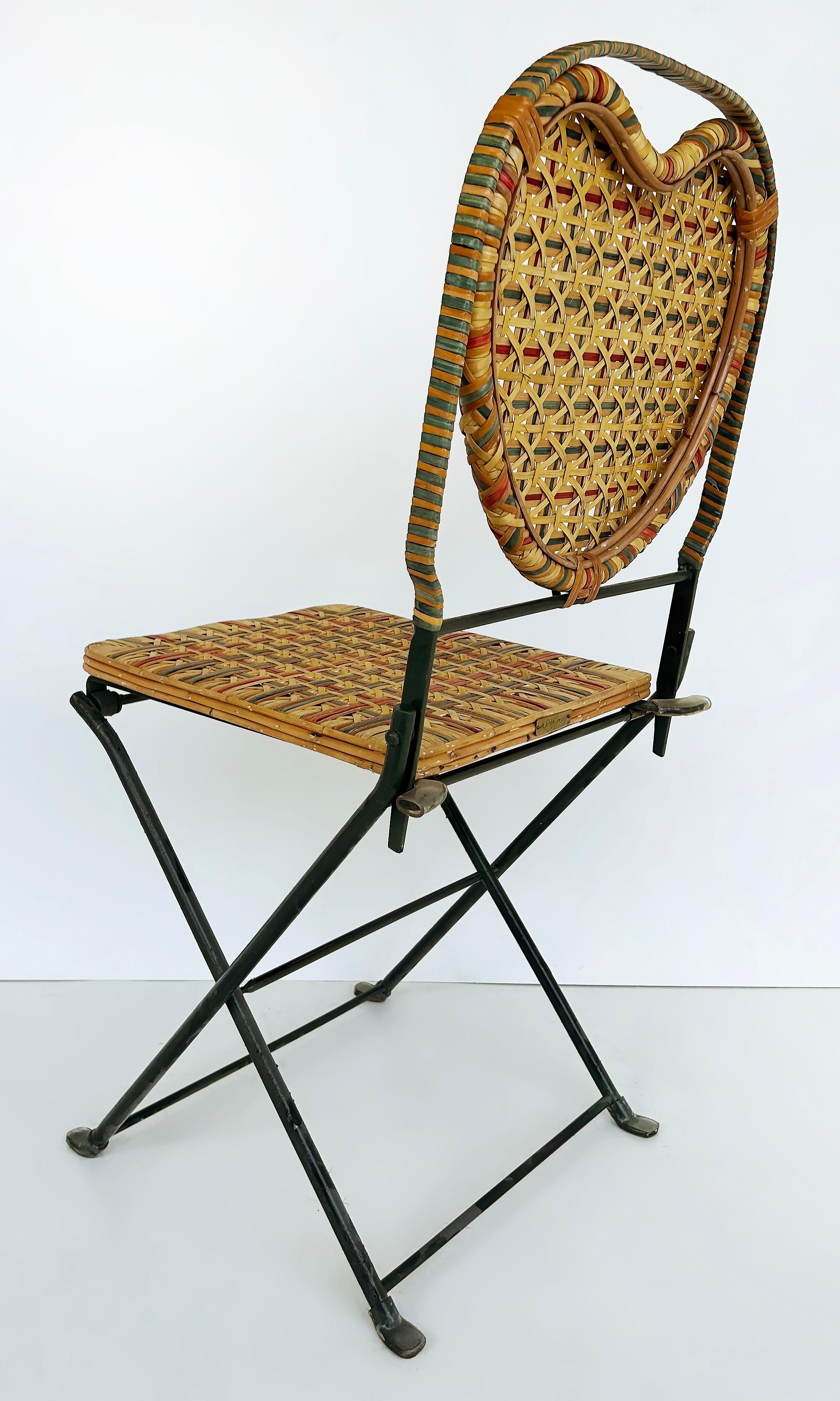 20ième siècle Chaises pliantes françaises en rotin et fer forgé par Un Jardin... En plus (4)