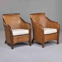 Sillones franceses vintage de ratán con cojines nuevos - Pareja