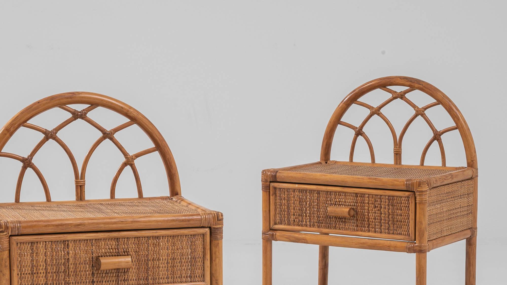 Vintage French Rattan Bedside Tables, a Pair  1