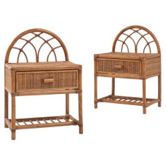 Vintage French Rattan Bedside Tables, a Pair 