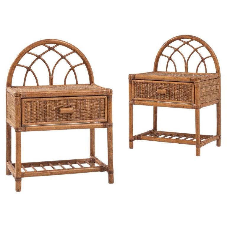 Vintage French Rattan Bedside Tables, a Pair For Sale at 1stDibs