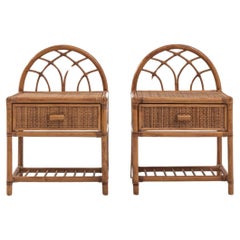 Vintage French Rattan Bedside Tables, a Pair 