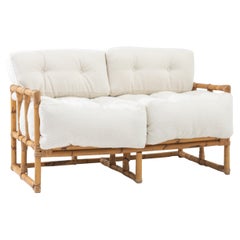 Vintage French Rattan Boucle Sofa
