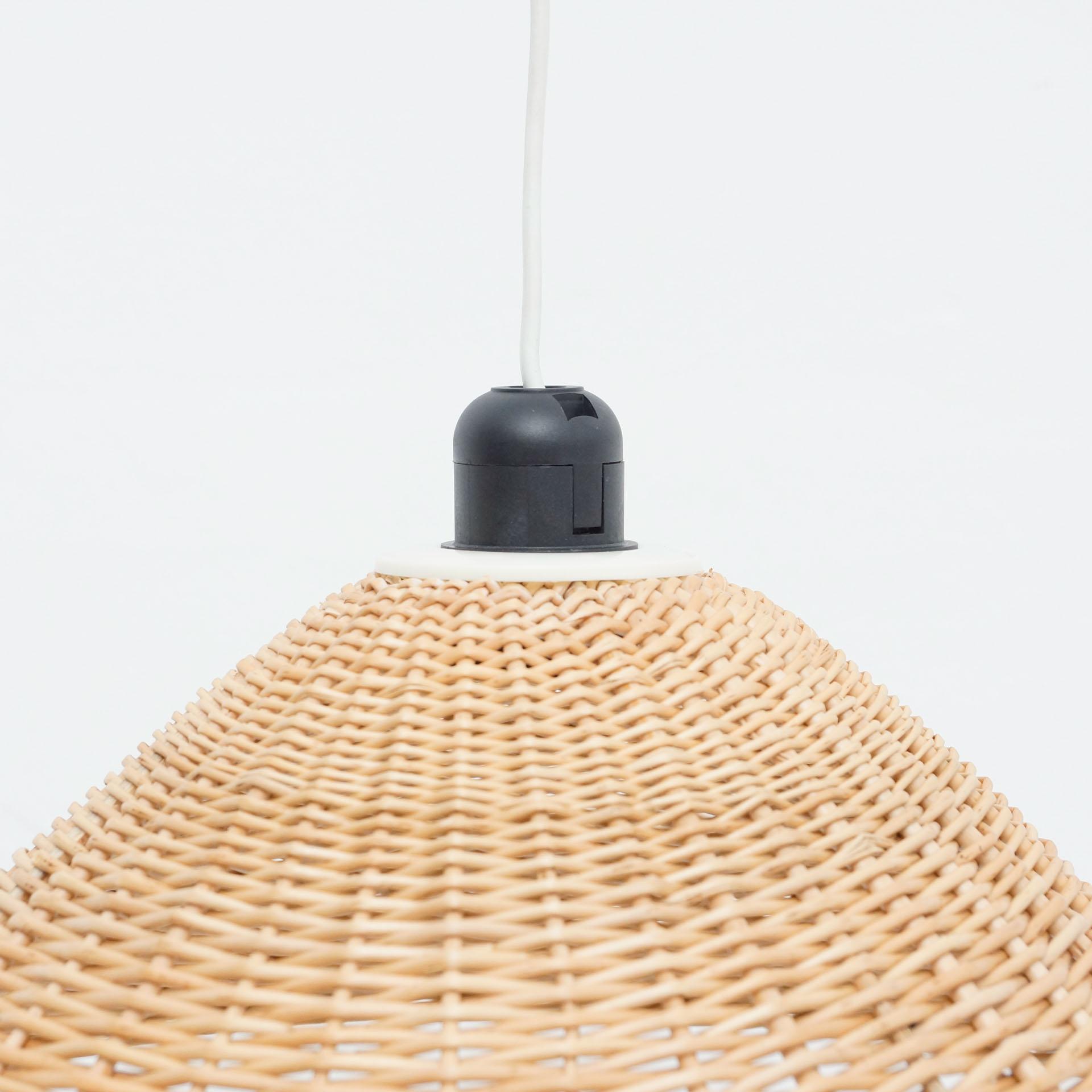 Mid-20th Century Vintage French Rattan Ceiling Lamp, circa 1960