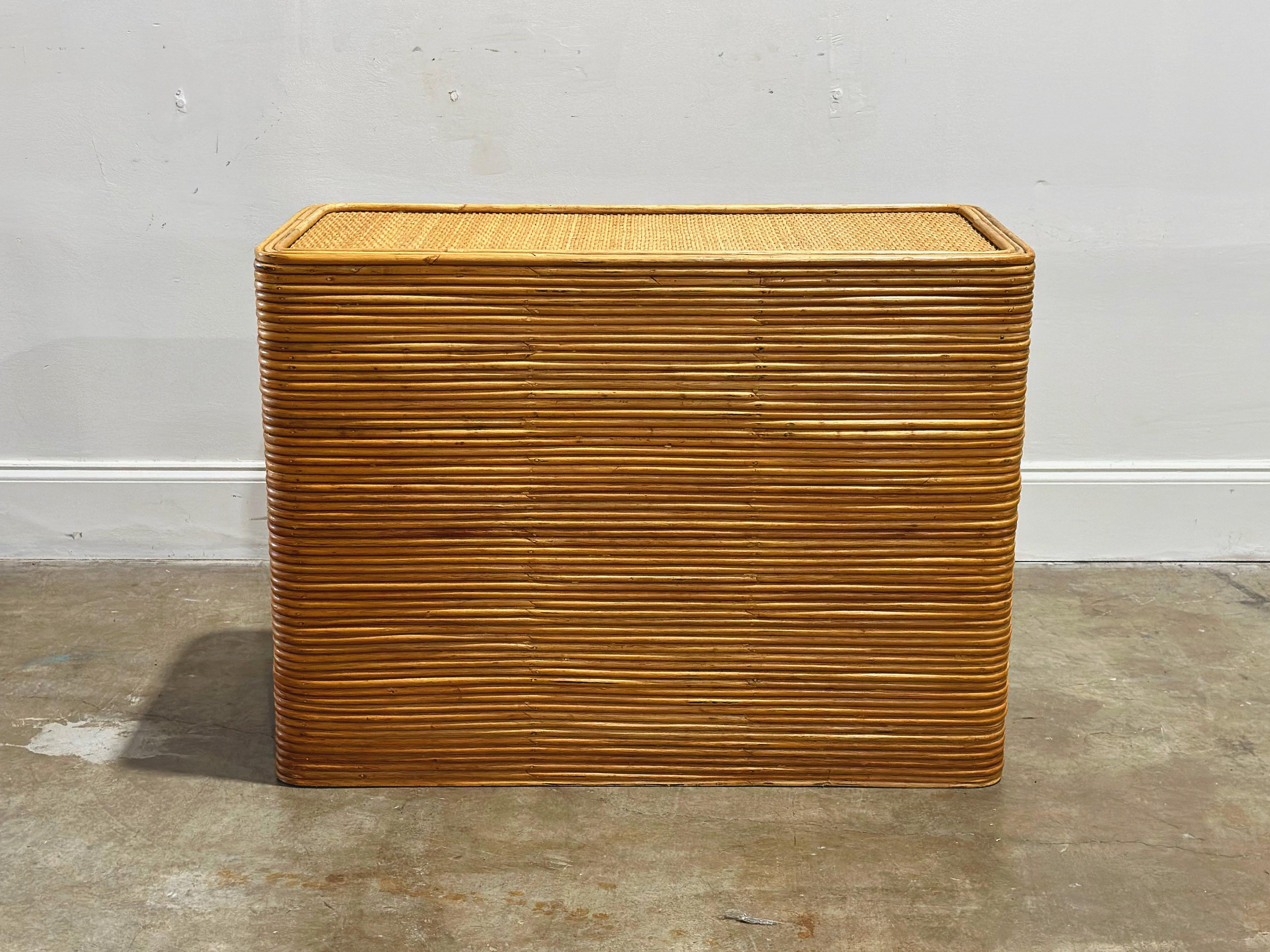 Vintage French Rattan Console Table - Stacked Reed - Organic Modern In Good Condition For Sale In Decatur, GA