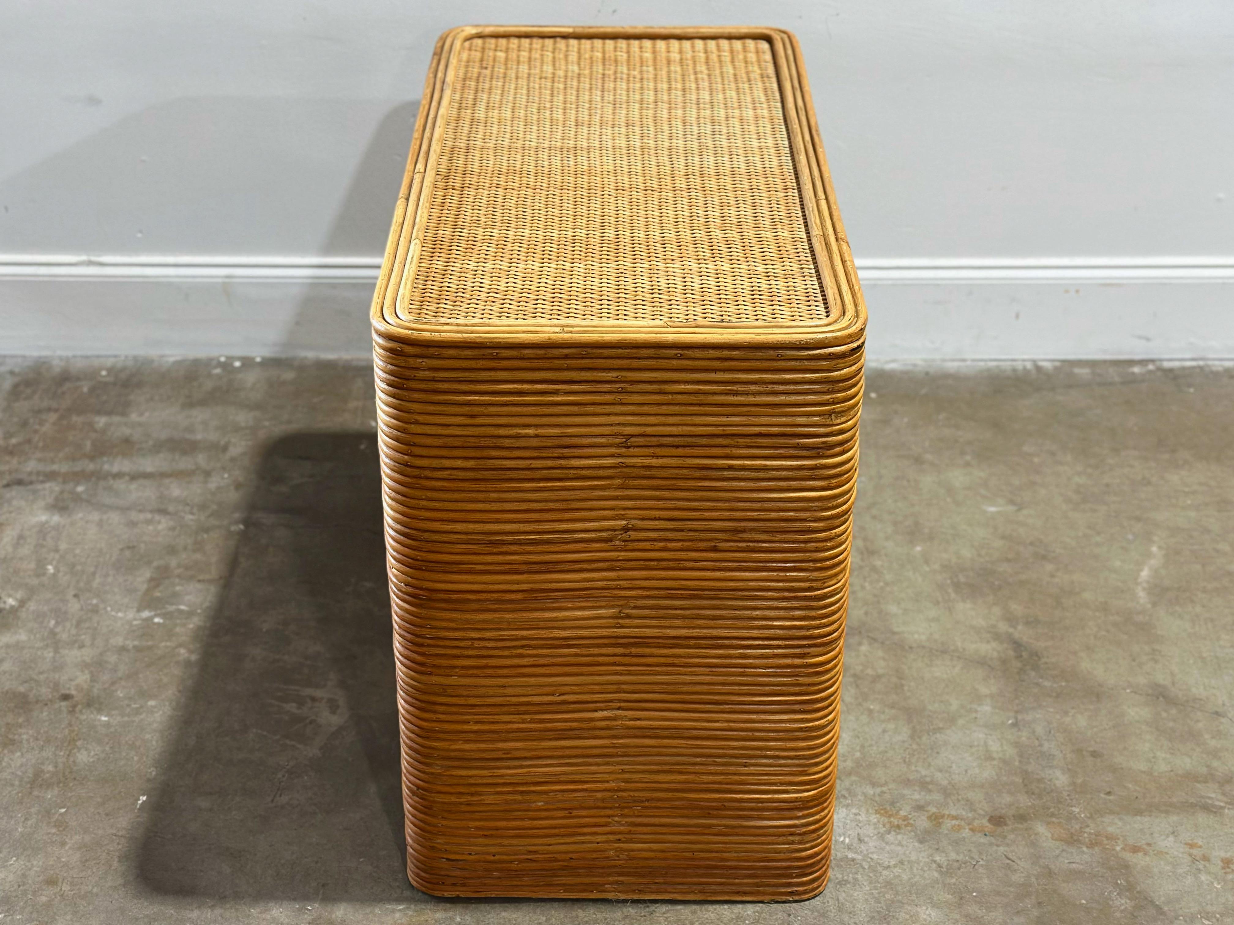 Vintage French Rattan Console Table - Stacked Reed - Organic Modern For Sale 4
