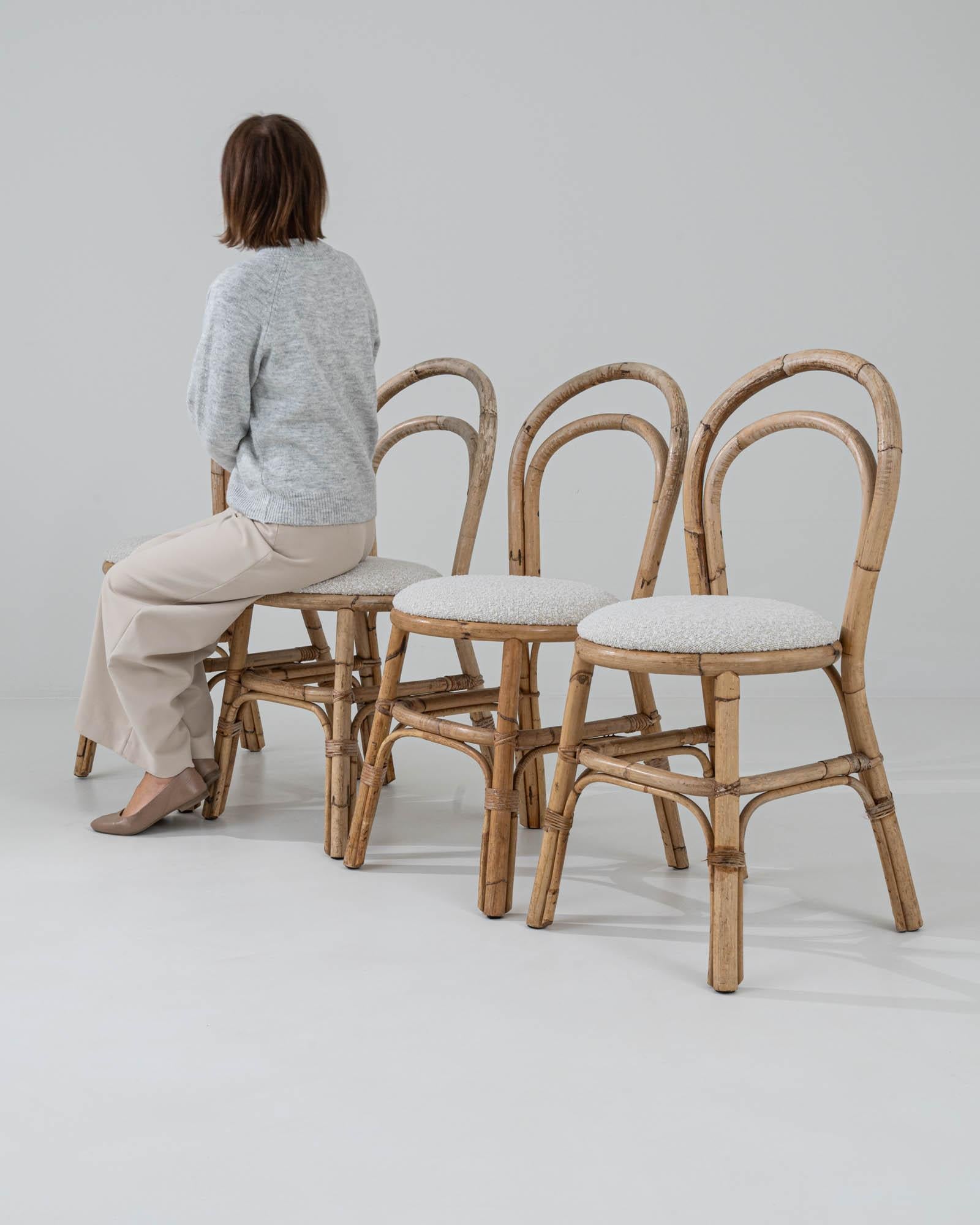 Vintage French Rattan Dining Chairs, Set of Four For Sale 6