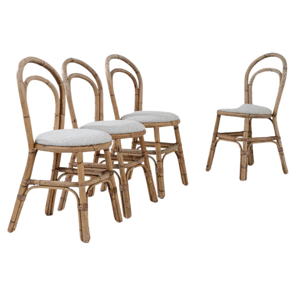 Vintage French Rattan Dining Chairs, Set of Four For Sale