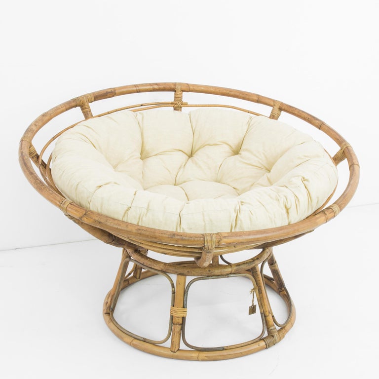Vintage French Rattan Papasan Chair For Sale at 1stDibs