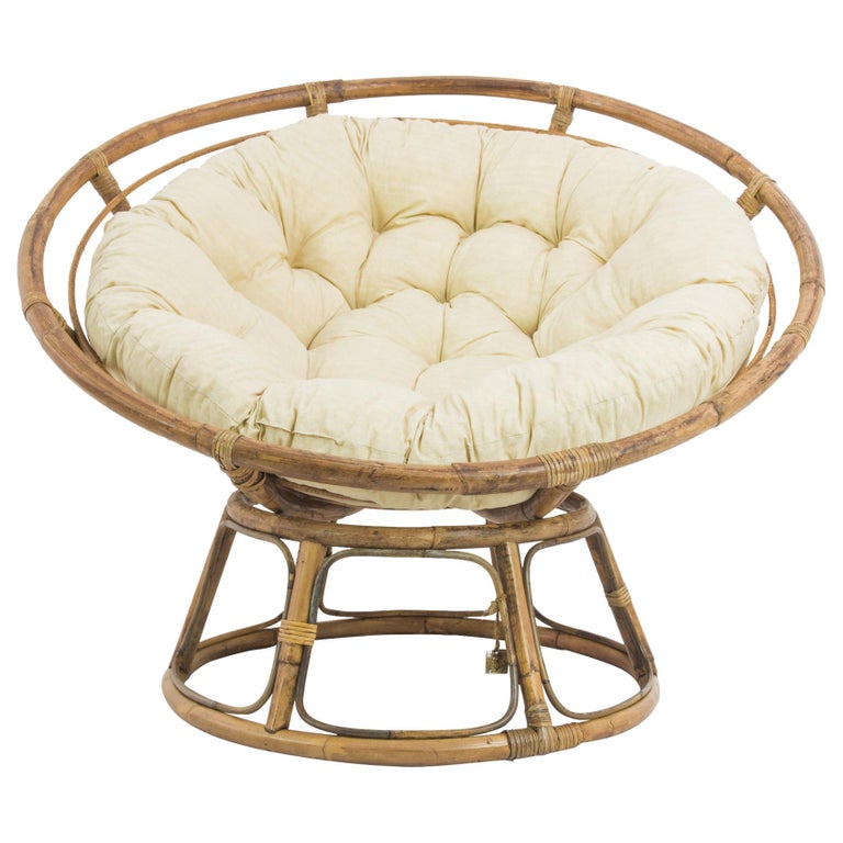 Vintage French Rattan Papasan Chair For Sale at 1stDibs
