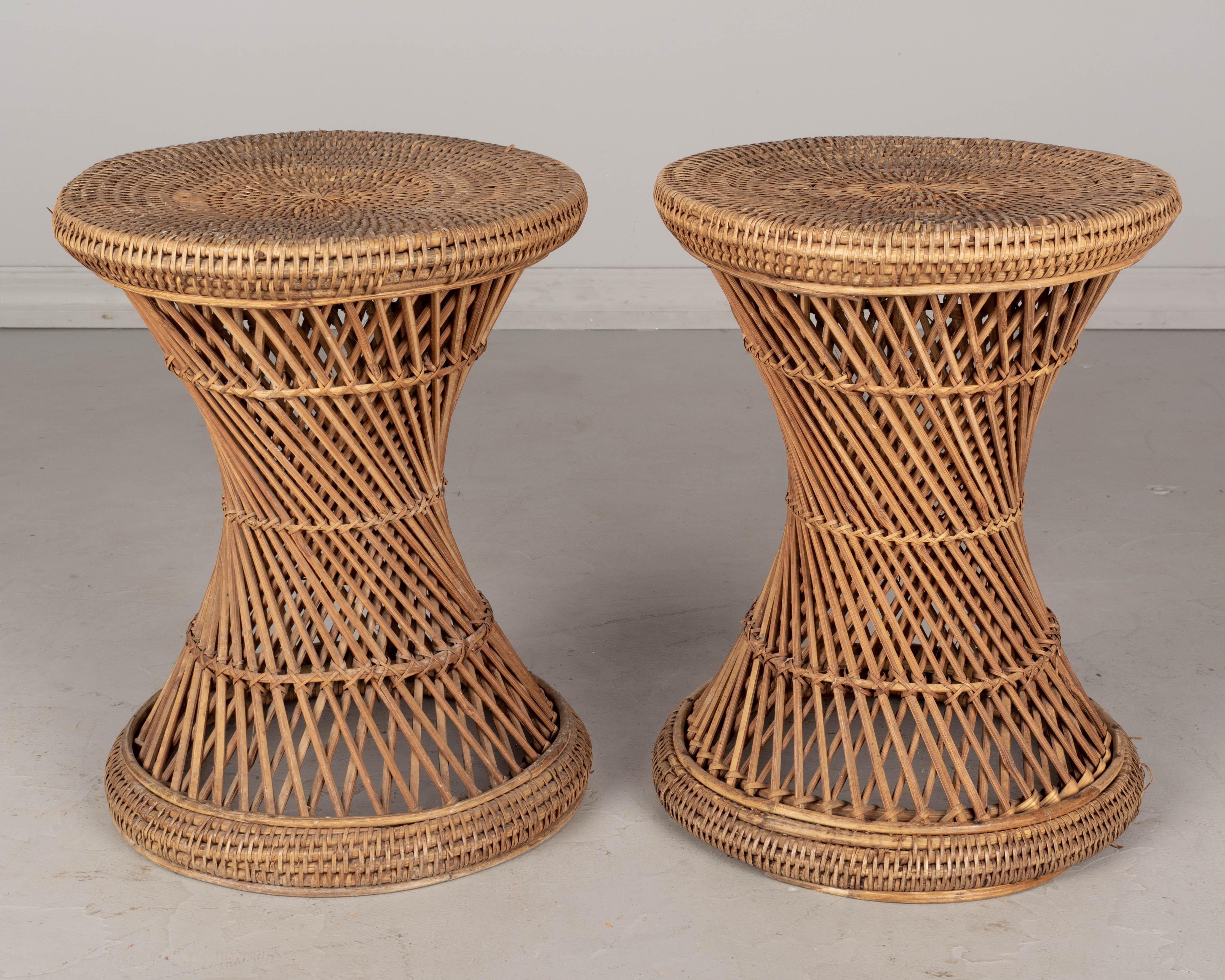 Vintage French Rattan Side Tables Pair In Good Condition In Winter Park, FL