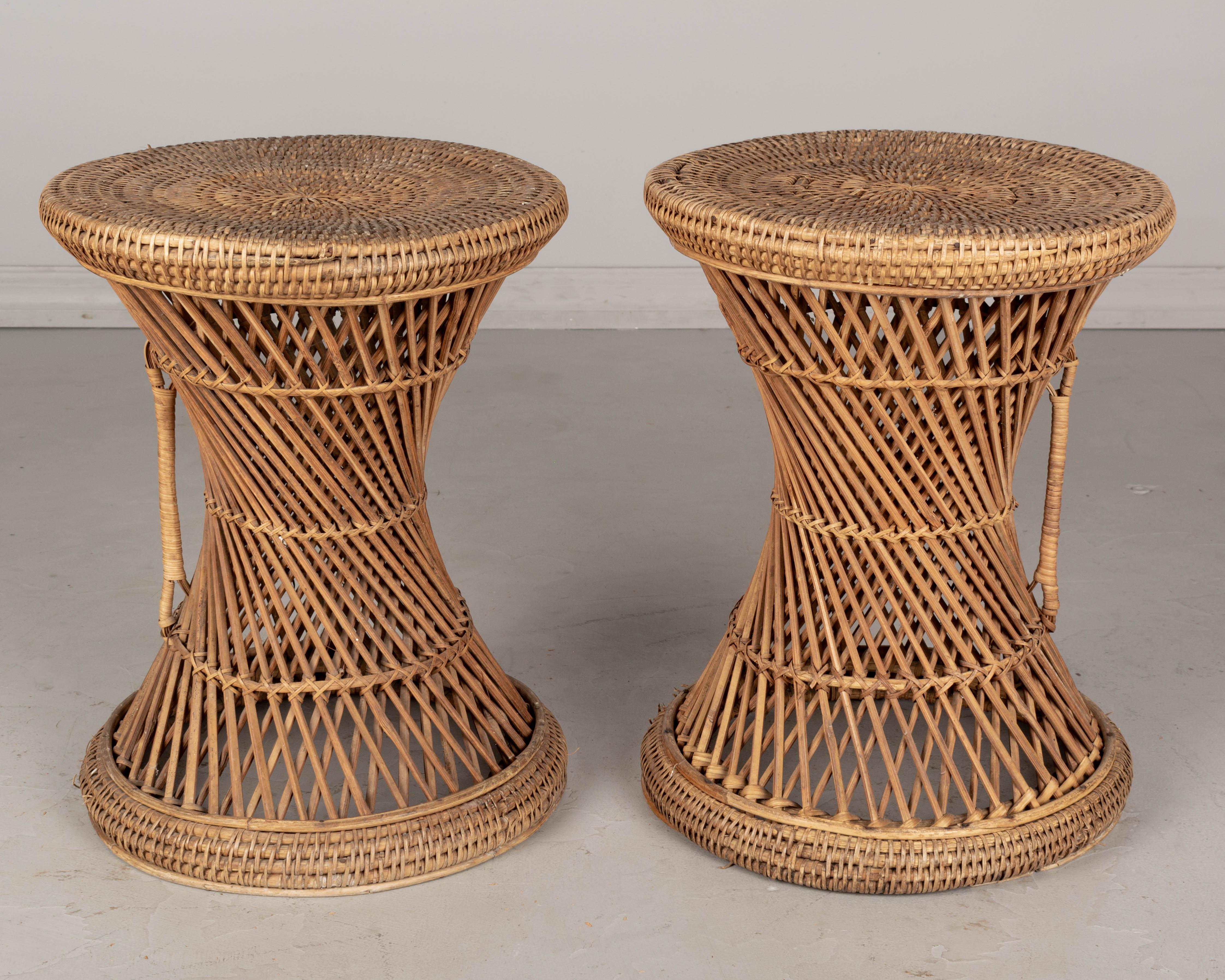 20th Century Vintage French Rattan Side Tables Pair